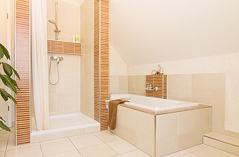ECO System HAUS – Badezimmer, Ansicht Dusche und Badewanne